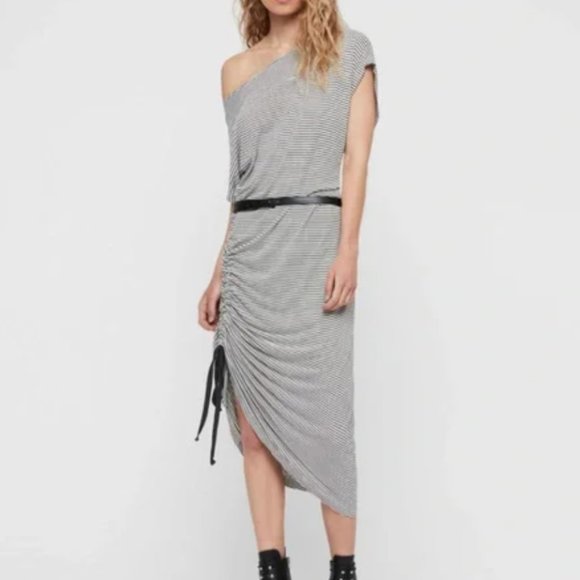 Allsaints Belted Stripes Tee Shirt Dress - Picture 2 of 7